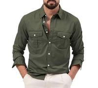 KonJim Mens Cargo Shirts Long Sleeve Hiking Safari Shirts Regular Fit Casual Button Down Outdoor Tactical Shirts Ripstop Military Tactical Shirts Western Cowboy Snap Shirts