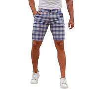 KonJim Mens Golf Shorts 2024 Slim Fit Plaid Shorts Stretch Chino Short Pants Checkered Shorts Athletic Shorts Stretch Beach Board Shorts Soft Cotton Shorts Walk Shorts Blue
