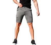 KonJim Mens Golf Shorts 2024 Slim Fit Plaid Shorts Stretch Chino Short Pants Checkered Shorts Athletic Shorts Stretch Beach Board Shorts Soft Cotton Shorts Walk Shorts Dark Gray
