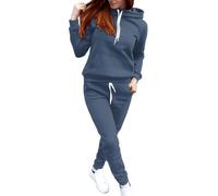 KonJim Suit for Women Track Suit for Women UK Jogging Sweat Suits 2 Piece Set Y2k Co Ord Lounge Full Sets Solid Color Pullover Hoodies and Drawstring Joggers Ladies Gym Activewear Leisure Outfits