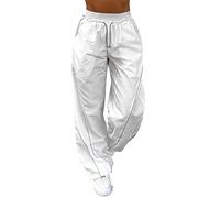 KonJim Womens Low Waist Cargo Pants Y2k Drawstring Vintage Baggy Joggers Relaxed Cinch Botton Sweatpants Parachute Pants White-6