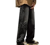 KonJim Y2k Jeans for Men Grunge Hip Hop Baggy Pants Straight Leg Graphic Denim Joggers Distressed High Waisted Wide Leg Baggy Harajuku Denim Pants Loose Fit Goth Trousers Streetwear