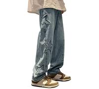 KonJim Y2k Jeans for Men Grunge Hip Hop Baggy Pants Straight Leg Graphic Denim Joggers Distressed High Waisted Wide Leg Baggy Harajuku Denim Pants Loose Fit Goth Trousers Streetwear