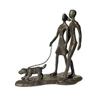 Konjouror Couple and Dog Cast Iron Sculpture, Romantic Couple Love Metal Art Decor, Family Love Statue, Dog Lover Gifts for Couple