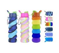 konlongzan Collapsible Water Bottles 3 Pack Silicone Water Bottle with Carabiner BPA Free Expandable Water Bottle 500ml Portable Sport Water Bottle for Travel Camping. (Colorful)