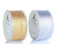 KONMAY 2 Rolls 0.4mm Metallic Tinsel Thread, 260 Yards Metallic Golden and Silver Twine Strings for Jewelry Making, Crafting, Decoration, Macrame,Haning Ornaments, Gift Wrapping