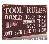 KONMPFEY Vintage Metal tin sign man cave accessories garage stuff Tool Rules Vintage Garage Decoration Coffee Bar Sign Gifts 12x8 Inch