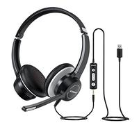 KONNAO USB Headset with Microphone, 3.5mm Wired Computer Headsets with Noise Cancelling Microphone, Stereo Headphones with MIC for PC, in Line Controls, Work Headset for Skype Zoom Tablet