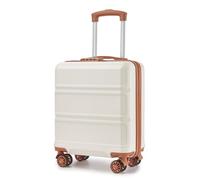 Kono Carry on Suitcase 45x36x20cm ABS Hard Shell Cabin Case Lightweight Hand Luggage Trolley for Easyjet Under Seat (Cream White/Brown)