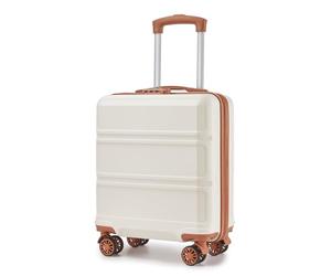 Kono 16 Inch EasyJet 45x36x20 Carry On Hand Luggage, Lightweight Hard Shell Cabin Bag, Small Suitcase with 4 Spinner Wheels (Cream/Brown)