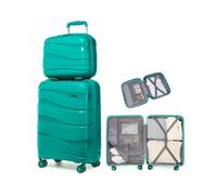 kono 2-Piece Lightweight Polypropylene Hard Shell Luggage Set, TSA Lock, Spinner Wheels, Carry-On Cabin Luggage, with Beauty Case, Turquoise