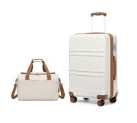 Kono 2-Piece Set Lightweight 51.5x38x21cm ABS Hard Shell Travel Carry-On Suitcase with TSA Combination Lock and Ryanair 40x20x25cm Cabin Bag, Cream White