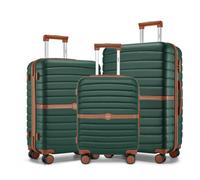 Kono 20/24/28 Inch Abs+Pc Hard Shell Cabin Suitcase Set Check-In Luggage, 3-Digit Lock & Spinner Wheels, Dark Green/brown