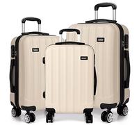 Kono 20” 24” 28” Super Lightweight PC Suitcase 4 Wheels Spinner Luggage Vertical Strip Travel Trolley Case in Begie (3-Piece Set(20"/24"/28"))