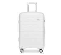 Kono 24 Inch Lightweight Polypropylene Medium Check in Luggage (White) | Check in Suitcase Hard Shell Travel Trolley with 4 Spinner Wheels TSA Lock YKK Zipper for Easy Travel