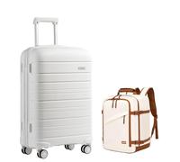 Kono 24 Inch Medium Suitcase Sets 2 Piece, Lightweight Hard Shell Carry On Hand Luggage Suitcase with Ryanair Easyjet Cabin Underseat Bag 40x30x20cm (White)