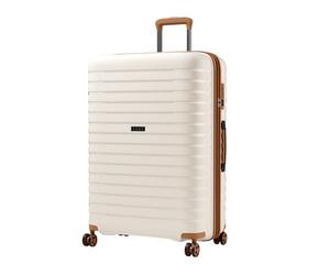 Kono 28 Inch Expandable Large Suitcase with Cup Holder & Side Hook, Lightweight PP Hard Shell Travel Luggage for Long Trips, Family Holidays (Cream)