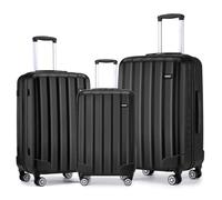 Kono 3 Pcs Luggage Set Hard Shell Suitcase Light Weight ABS 4 Spinner Wheels Business Trip Trolley Case 19/24/28 Inch (Black Set)