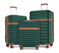 Kono 3 PCS Luggage Set Hardshell ABS+PC Suitcase with TSA Lock(Green/Brown)