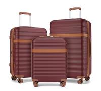 Kono 3 PCS Luggage Sets Hard Shell ABS+PC Suitcase (Burgundy/Brown)