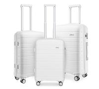 Kono 3 Piece Luggage Set, 20/24/28 Inch Hard Shell Suitcase Set Lightweight PP Material Carry On Trolley Case Travel Hand Luggage with TSA Lock 4 Spinner Wheels, White
