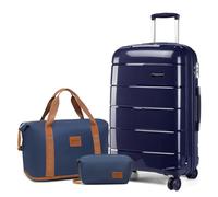Kono 3 Piece Luggage Set: 20 Inch Suitcase, Travel & Toiletry Bags, Navy, Polypropylene, TSA Lock, 4 Spinner Wheels, Waterproof, Expandable, Adult Travelers