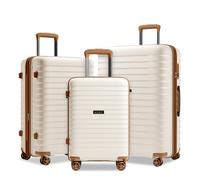 Kono 3 Piece Luggage Set, Expandable Suitcase with Cup Holder & Side Hook, Lightweight PP Hard Shell Travel Case for Family Trips (Cream)
