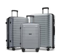 Kono 3 Piece Luggage Set, Expandable Suitcase with Cup Holder & Side Hook, Lightweight PP Hard Shell Travel Case for Family Trips (Grey)