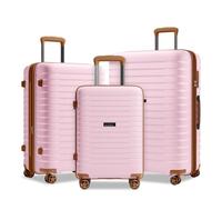 Kono 3 Piece Luggage Set, Expandable Suitcase with Cup Holder & Side Hook, Lightweight PP Hard Shell Travel Case for Family Trips (Pink)