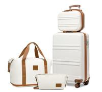 Kono 4 Piece Luggage Set ABS+PC Hard Shell Carry-On Cabin Suitcase White | Lightweight Spinner Wheels,TSA Lock,Fits Ryanair EasyJet,Includes Expandable Duffel & Toiletry Bag for Business & Short Trips