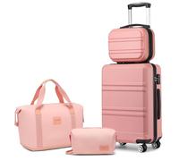 Kono 4-Piece Luggage Set, Lightweight ABS Hardshell 12" Cosmetic Case and 20" Carry-On Suitcase with TSA Combination Lock Includes Travel Duffle Bag and Toiletry Bag (Nude)