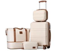 Kono 4-Piece Luggage Set, Lightweight ABS+PC Hardshell 12" and 20" Carry-On Cabin Suitcases with TSA Lock, Includes Duffle Bag and Toiletry Bag (Beige/Brown)