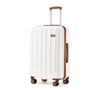 Kono 55x35x20 cm Cabin Hand Luggage Super Lightweight ABS+PC Suitcase 4 Wheels Spinner Luggage Vertical Strip Travel Trolley Case (Cream White)