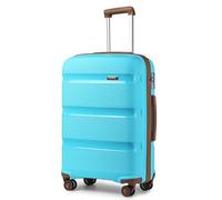 Kono 55x40x21cm Cabin 20" Hand Luggage Hard Shell Travel Trolley 4 Spinner Wheels Lightweight Polypropylene Carry On Suitcase with TSA Lock 40L (Blue/Brown)