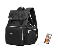 Kono Baby Diaper Changing Backpack Fashion Mummy Backpack Waterproof Diaper Bag for Carrying Baby Items with USB Charging Interface (Black)