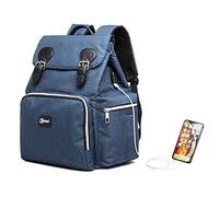 Kono Baby Diaper Changing Backpack Fashion Mummy Backpack Waterproof Diaper Bag for Carrying Baby Items with USB Charging Interface (Blue)