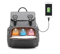 Kono Baby Nappy Changing Backpack with USB Port Large Capacity Multi-Functional Waterproof Diaper Bag with Insulated Bottle Pockets (Grey)