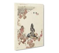 Kono Bairei Bird And Red Vine Asian Japanese Canvas Wall Art Print Ready to Hang, Framed Picture for Living Room Bedroom Home Office Décor, 20x14 Inch (50x35 cm)