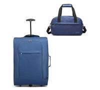 Kono Cabin Approved Soft Carry On Hand Luggage Trolley with Suitcase Case Bag Set (Navy Set)