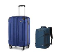 Kono Cabin Hard Shell Suitcase Set 55×35×20cm with Ryanair Cabin Backpack | Lightweight Travel Carry on Suitcase Set with 4 Silent Spinner Wheels, YKK Zipper, Telescopic Handle, Combination Lock