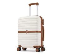 Kono Cabin Suitcase 55x40x20 Lightweight ABS + PC Hard Shell Carry On Trolley Case Small Travel Hand Luggage with 3 Digit Combination Lock Spinner Wheels (Cream/Brown)