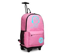 Kono Children's Rolling Backpacks Anime Luminous Rucksack with Wheels Waterproof Trolly Cabin Bag 25L Laptop Backpack for Teens Boys Girls (Pink)