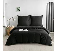 KONO DC-2 Set 135 BK Brushed Microfibre Duvet Cover with Zip Tieback + Pillowcases 80 x 80 cm with Envelope Closure (Black, 135 x 200 cm + 80 x 80 cm x 1 Piece)