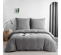 KONO DC-2 Set 135 GY Brushed Microfibre Duvet Cover with Zip Tieback + Pillowcases 80 x 80 cm with Envelope Closure (Grey, 135 x 200 cm + 80 x 80 cm x 1 Piece)