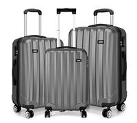 Kono Durable Hard Shell Suitcases with 4 Spinner Wheels Light Weight ABS Travel Trolley Case 19” 24” 28” (3Pcs Set, Grey)