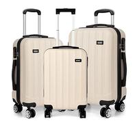 Kono Durable Hard Shell Suitcases with 4 Spinner Wheels Light Weight ABS Travel Trolley Case 19” 24” 28” (3Pcs Set, Beige)