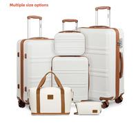 Kono Fashion Luggage Set, Lightweight ABS Hard Shell Trolley Suitcases with TSA Lock, 4 Spinner Wheels (2/3/4/6 Pcs Set) Cream White