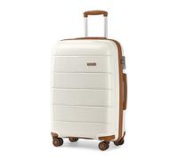 Kono Hard Shell 28 inch Large Check in Luggage in TSA Combination Lock 4 Wheeled Spinner Polypropylene Suitcase with YKK Zipper (L (74cm - 105L), Cream White)