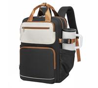 Kono Laptop Backpack Womens with Pouch Pocket for Large Capacity Cup, 15.6 Inch Laptop Bag, Water Resistant Rucksack for Work Business School College Teacher Teenager Girls (Black Beige, 15.6 Inch)