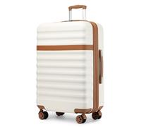 Kono Large Suitcase Check-in 28-Inch Expandable Luggage ABS+PC Hardshell Lightweight Travel Trolley with TSA Lock Spinner Wheels (Cream/Brown)